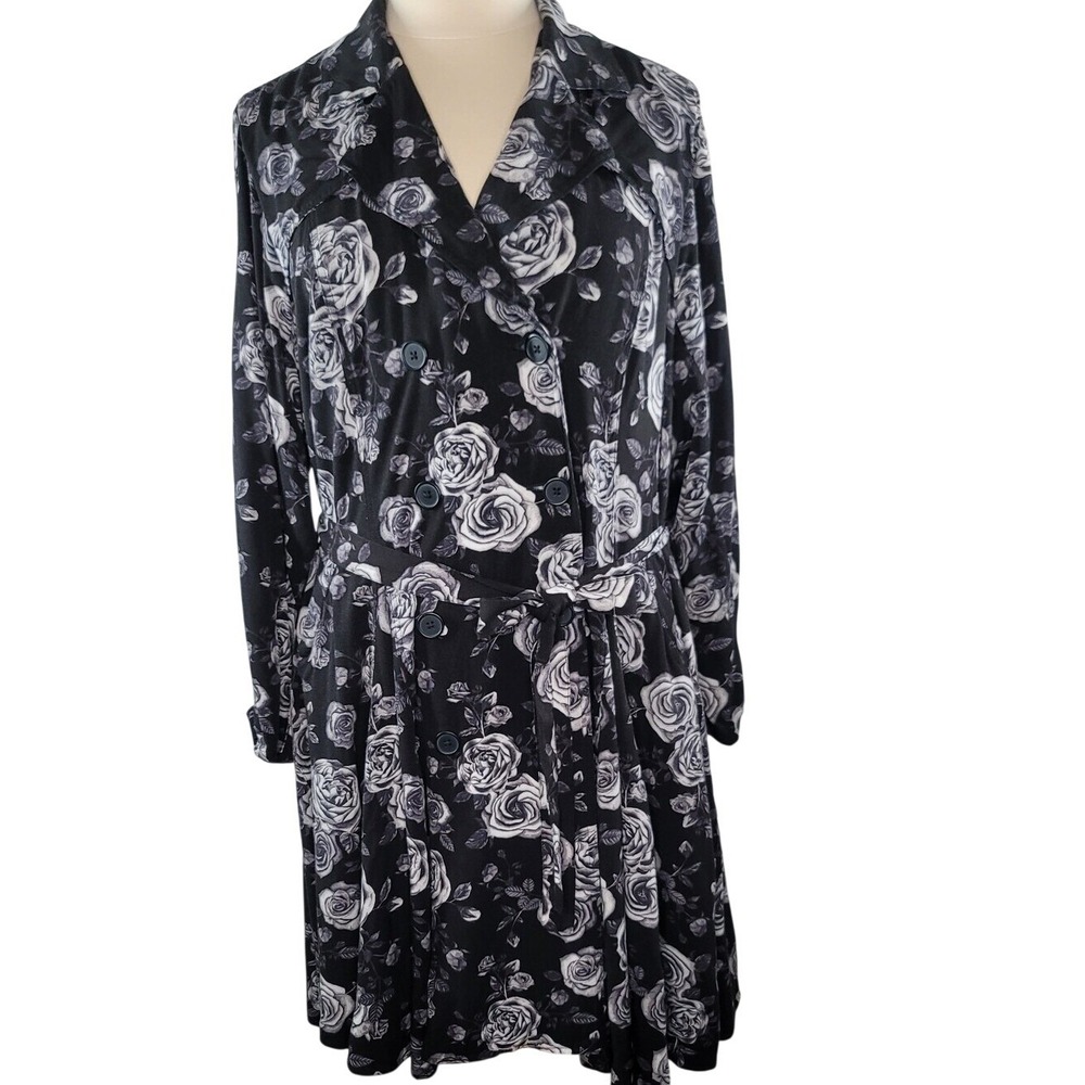 Torrid Black Floral Trench Coat Dress